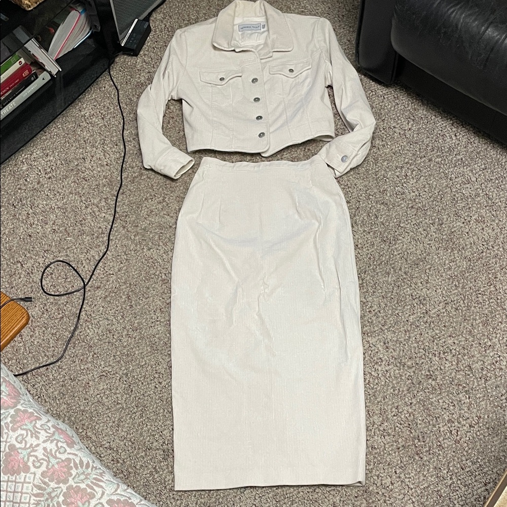 Vintage 90s corduroy Cream 2 pc jacket and maxi Skirt Set- sooo cool